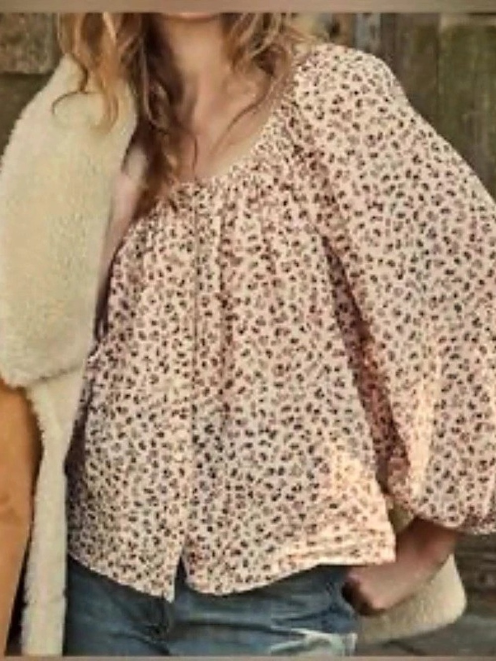 Doen Julienne Top Floral Blouse Pink & White